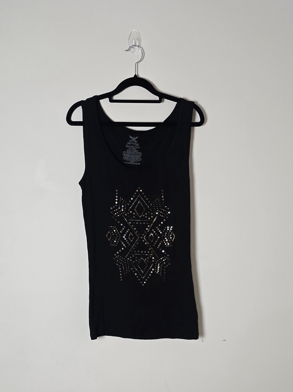 Faded Glory Black Tank Top with Metallic Stud Pattern